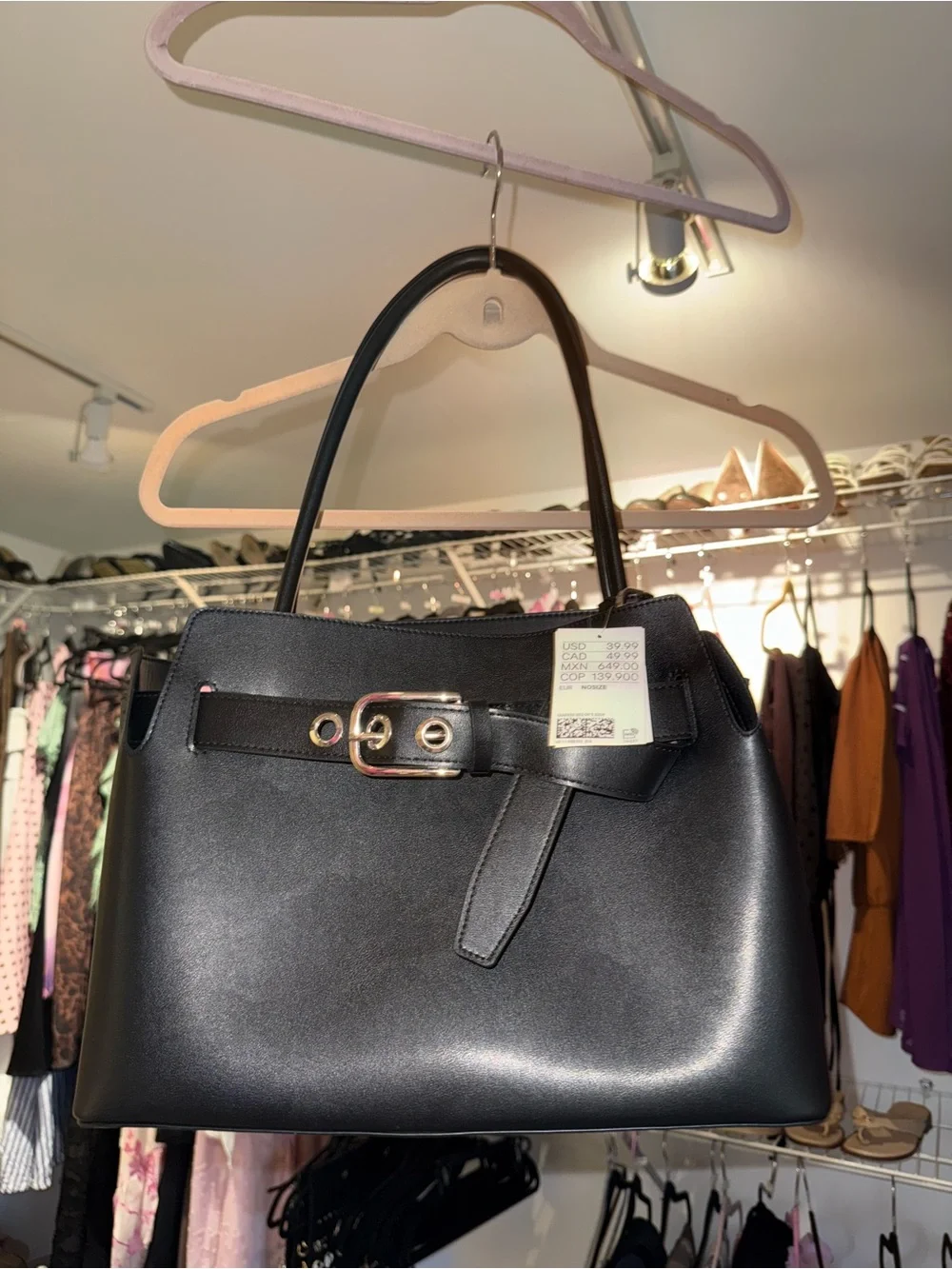 Women's Black faux Leather Top-Handle Bag with Buckle Detail new with tag H&M